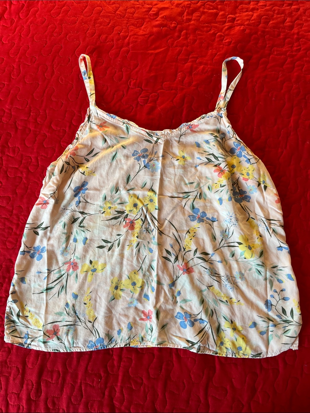 Old Navy White Floral Spaghetti Strap Camisole - Yellow & Blue